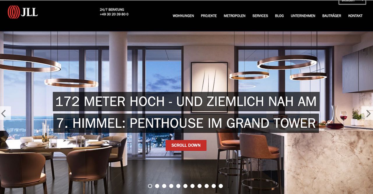 Freier Premium-Texter. Arbeitsbeispiel für JLL Immobilien.
