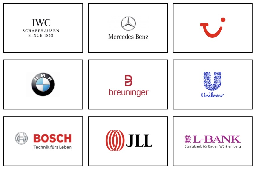 Logos und Referenzen von Philipp Barth, freier Texter: IWC, Mercedes-Benz, Tui, BMW, breuninger, Unilever, Bosch, JLL, L-Bank